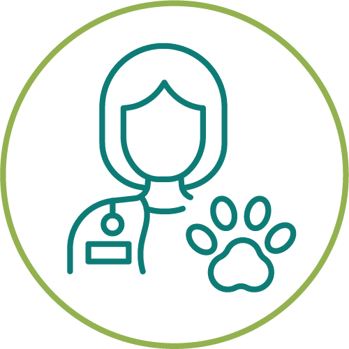dark green drawing of a veterinarian in a light green circle